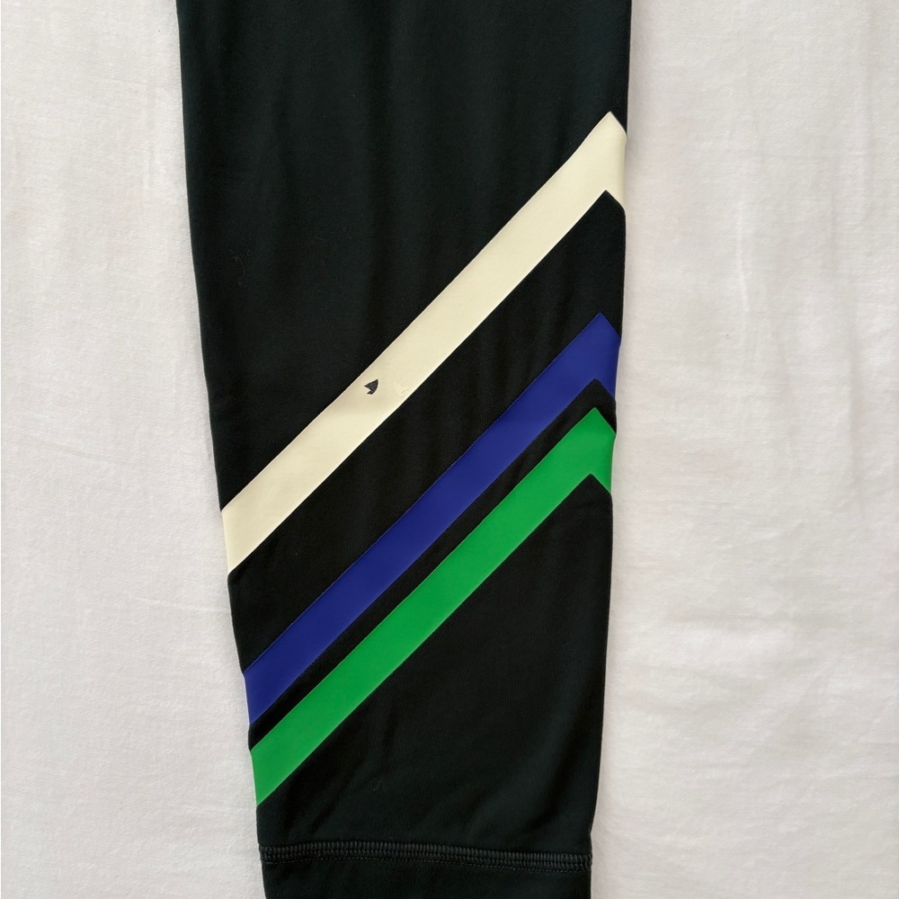 Tory Burch Multi-Stripe Chevron Green Leggings with Blue and White Stripes L - Picture 5 of 9